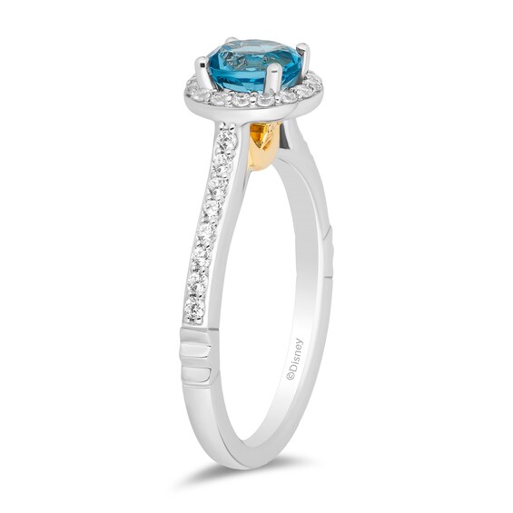 Enchanted Disney 0.29 CT. T.W. Diamond and Swiss Blue Topaz Engagement Ring in 14K Two Tone Gold - Size 7