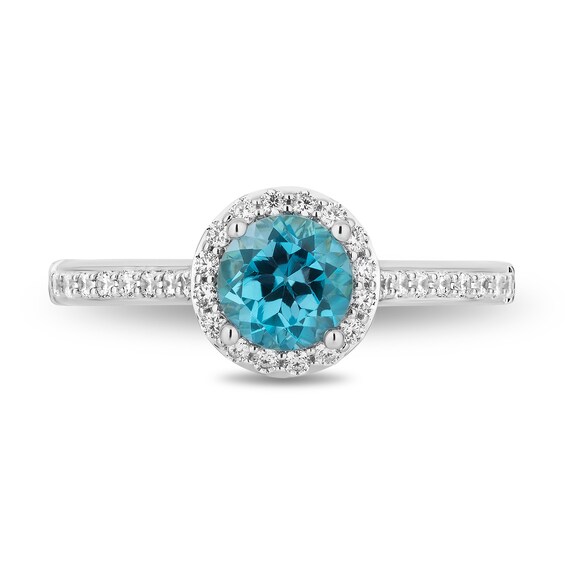 Enchanted Disney 0.29 CT. T.W. Diamond and Swiss Blue Topaz Engagement Ring in 14K Two Tone Gold - Size 7