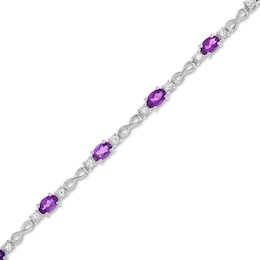 Oval Amethyst and White Lab-Created Sapphire Alternating Infinity Line Bracelet in Sterling Silver - 7.25&quot;