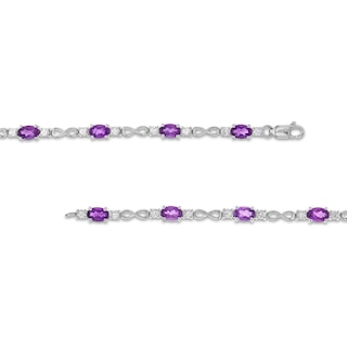 Oval Amethyst and White Lab-Created Sapphire Alternating Infinity Line Bracelet in Sterling Silver - 7.25"