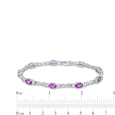 Oval Amethyst and White Lab-Created Sapphire Alternating Infinity Line Bracelet in Sterling Silver - 7.25"