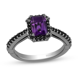 Enchanted Disney Villains Ursula Amethyst and 0.37 CT. T.W. Black Diamond Frame Engagement Ring in 14K White Gold