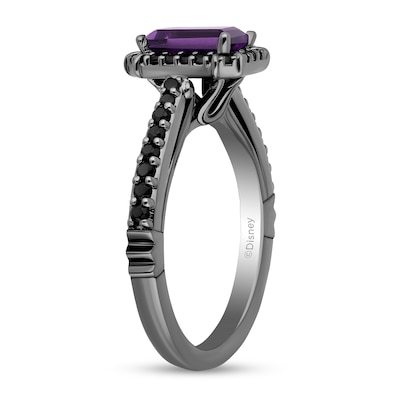 Enchanted Disney Villains Ursula Amethyst and 0.37 CT. T.W. Black Diamond Frame Engagement Ring in 14K White Gold