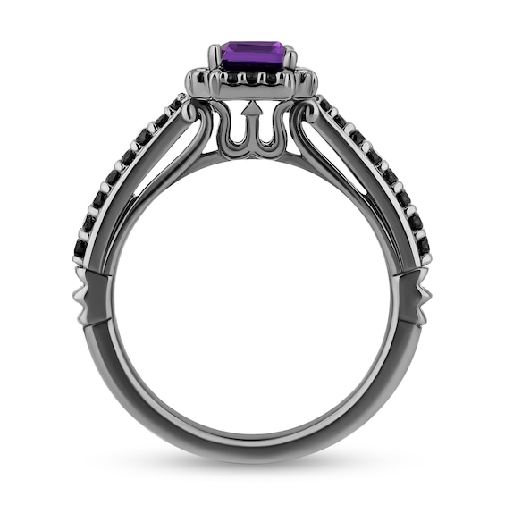 Enchanted Disney Villains Ursula Amethyst and 0.37 CT. T.W. Black Diamond Frame Engagement Ring in 14K White Gold