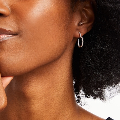 White Lab-Created Sapphire Open Heart-Shaped Inside-Out Hoop Earrings in Sterling Silver