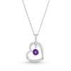 Thumbnail Image 0 of Amethyst and White Lab-Created Sapphire Tilted Heart Pendant in Sterling Silver