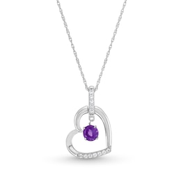 Amethyst and White Lab-Created Sapphire Tilted Heart Pendant in Sterling Silver