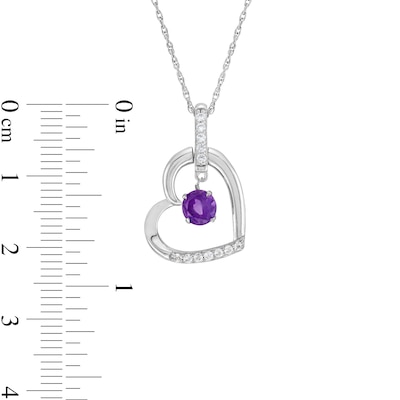 Amethyst and White Lab-Created Sapphire Tilted Heart Pendant in Sterling Silver