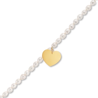 5.5mm Oval Freshwater Cultured Pearl Strand Bracelet with 14K Gold Heart Charm-8"