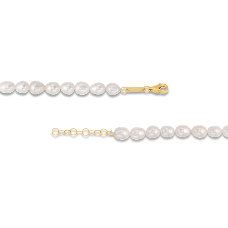 5.5mm Oval Freshwater Cultured Pearl Strand Bracelet with 14K Gold Heart Charm-8"|Peoples Jewellers