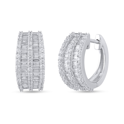 1.23 CT. T.W. Multi-Diamond Huggie Hoop Earrings in 10K White Gold