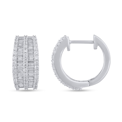 1.23 CT. T.W. Multi-Diamond Huggie Hoop Earrings in 10K White Gold