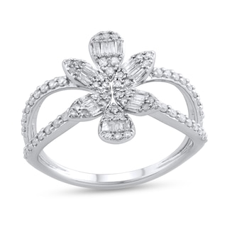 0.45 CT. T.W. Multi-Diamond Flower Split Shank Ring in 10K White Gold