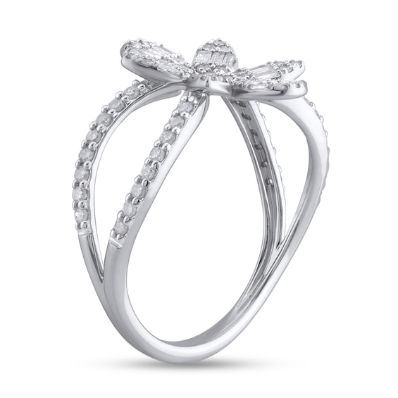 0.45 CT. T.W. Multi-Diamond Flower Split Shank Ring in 10K White Gold