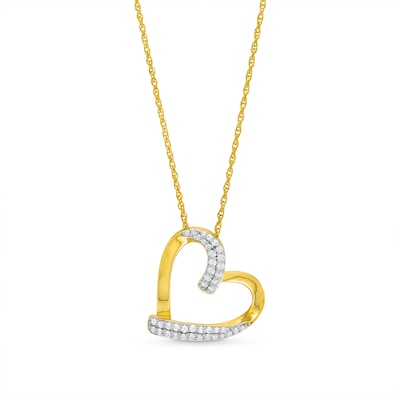 0.25 CT. T.W. Diamond Double Row Tilted Heart Pendant in 10K Gold