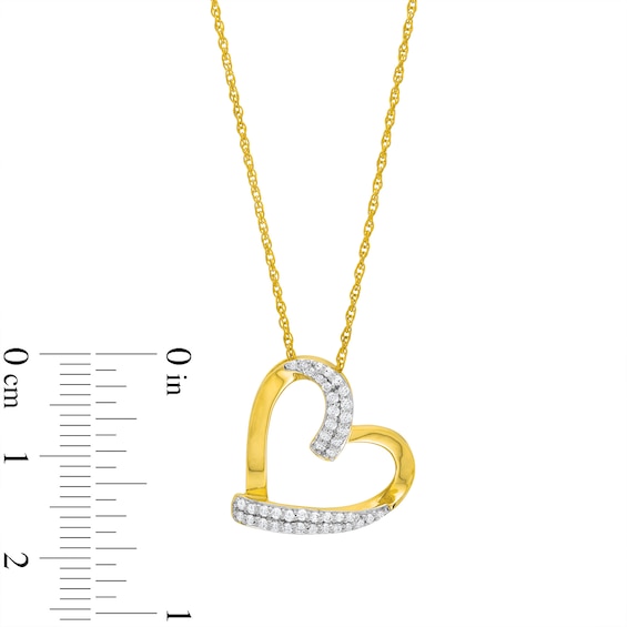 0.25 CT. T.W. Diamond Double Row Tilted Heart Pendant in 10K Gold