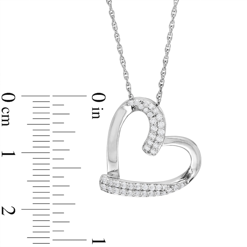 Main Image 3 of 0.25 CT. T.W. Diamond Double Row Tilted Heart Pendant in 10K White Gold