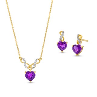 Amethyst and 0.06 CT. T.W. Diamond Infinity Heart Necklace and Earrings Set in 10K Gold