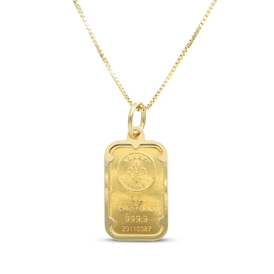 Italian Gold Rectangle Ingot Pendant in 14K and 24K Gold