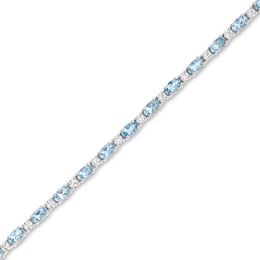 Oval Lab-Created Aquamarine and White Lab-Created Sapphire Alternating Line Bracelet in Sterling Silver - 7.25&quot;