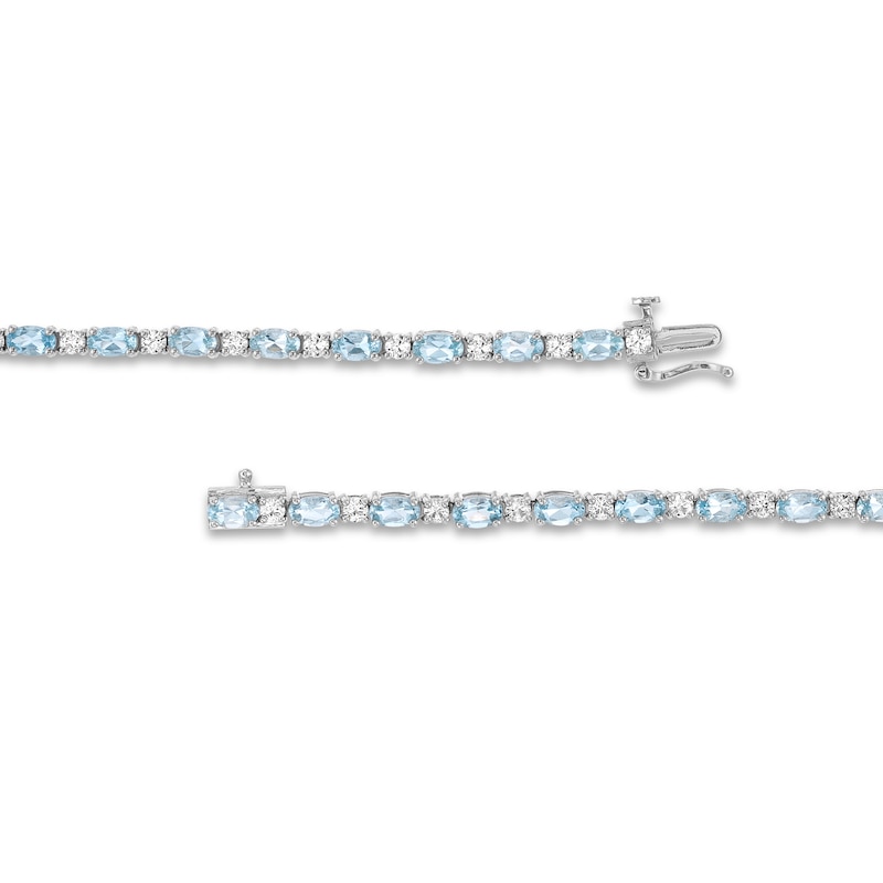 Oval Lab-Created Aquamarine and White Lab-Created Sapphire Alternating Line Bracelet in Sterling Silver - 7.25"|Peoples Jewellers