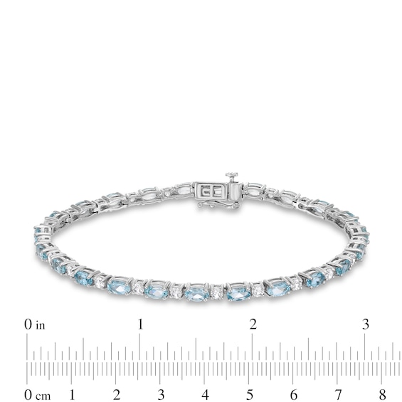 Oval Lab-Created Aquamarine and White Lab-Created Sapphire Alternating Line Bracelet in Sterling Silver - 7.25"