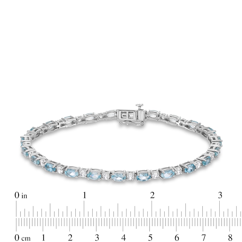 Oval Lab-Created Aquamarine and White Lab-Created Sapphire Alternating Line Bracelet in Sterling Silver - 7.25"|Peoples Jewellers