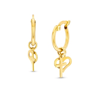 Heart and Cross Drop Earrings in Hollow 10K Gold