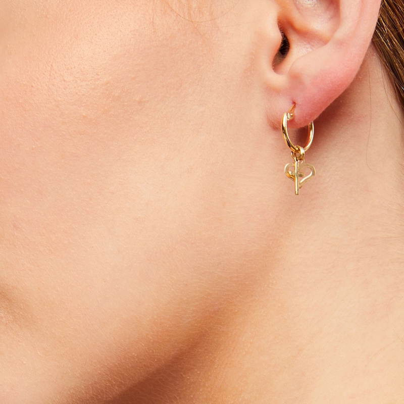 Heart and Cross Drop Earrings in Hollow 10K Gold|Peoples Jewellers