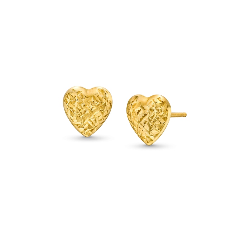 Diamond-Cut Heart Stud Earrings in Hollow 10K Gold