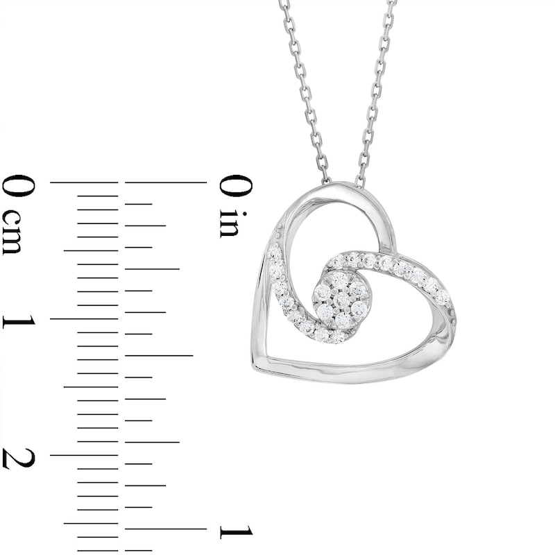 0.12 CT. T.W. Multi-Diamond Bypass Ribbon Tilted Heart Pendant in Sterling Silver|Peoples Jewellers