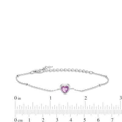 6.0mm Heart-Shaped Amethyst Solitaire Chain Bracelet in Sterling Silver - 7.5"