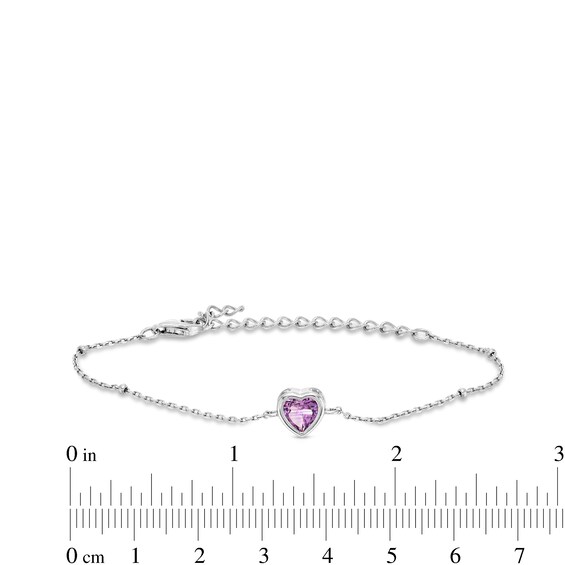 6.0mm Heart-Shaped Amethyst Solitaire Chain Bracelet in Sterling Silver - 7.5"