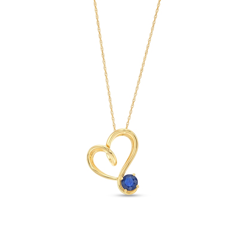 5.0mm Blue Sapphire Solitaire Tilted Heart Pendant in 10K Gold|Peoples Jewellers