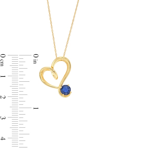 5.0mm Blue Sapphire Solitaire Tilted Heart Pendant in 10K Gold