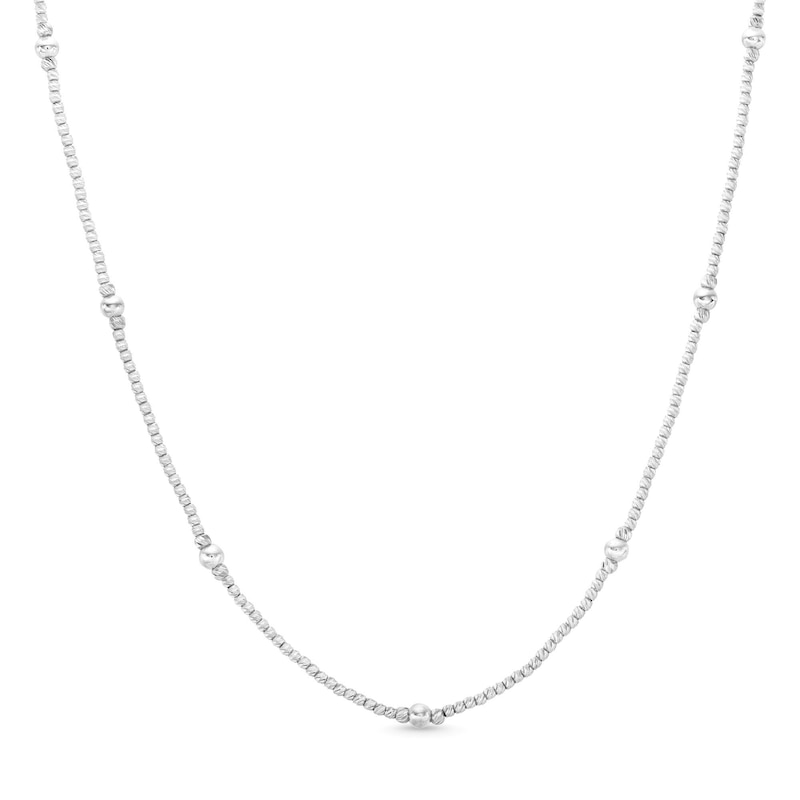 Diamond-Cut Brilliance Beads Alternating Necklace in Hollow 18K White Gold - 16"