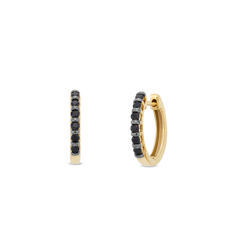 0.30 CT. T.W. Black Diamond Channel-Set Huggie Hoop Earrings in 10K Gold|Peoples Jewellers