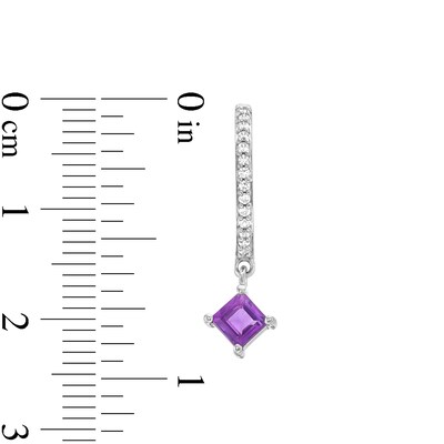 4.0mm Princess-Cut Amethyst and White Lab-Created Sapphire Drop Earrings in Sterling Silver