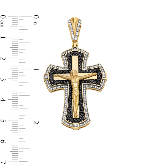 1.00 CT. T.W. Black and White Diamond Frame Flared Crucifix Necklace Charm in 10K Gold