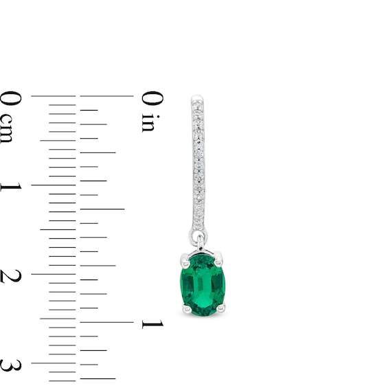 Oval Lab-Created Emerald and White Lab-Created Sapphire Drop Earrings in Sterling Silver