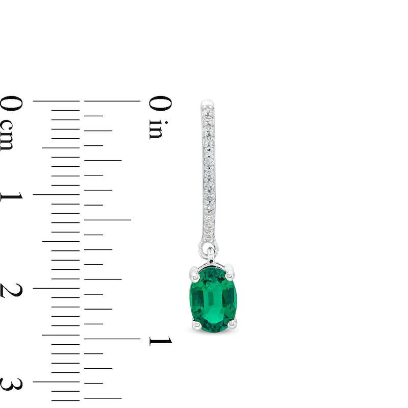 Oval Lab-Created Emerald and White Lab-Created Sapphire Drop Earrings in Sterling Silver|Peoples Jewellers