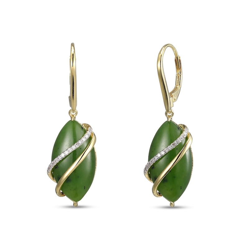 Marquise Jade and 0.10 CT. T.W. Diamond Double Ribbon Overlay Drop Earrings in 14K Gold|Peoples Jewellers