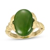 Thumbnail Image 0 of Oval Jade Leaf-Sides Ring in 14K Gold - Size 7
