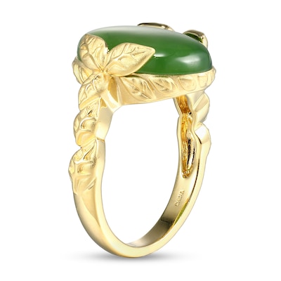 Oval Jade Leaf-Sides Ring in 14K Gold