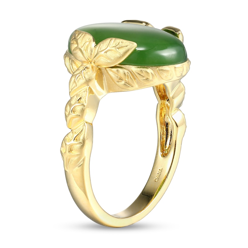 Oval Jade Leaf-Sides Ring in 14K Gold - Size 7