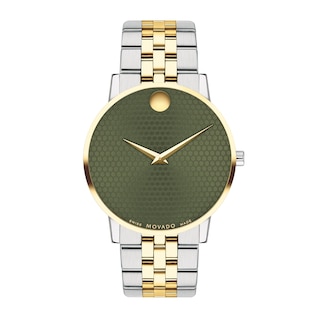 Men's Movado Museum® Classic Two-Tone PVD Watch with Green Dial (Model: 607849)