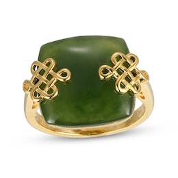 15.0mm Cushion Jade Lucky Knot Ring in 18K Gold - Size 7