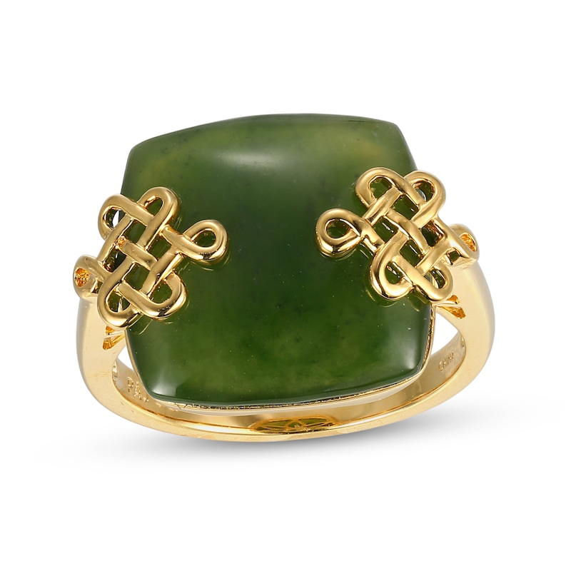 15.0mm Cushion Jade Lucky Knot Ring in 18K Gold - Size 7|Peoples Jewellers