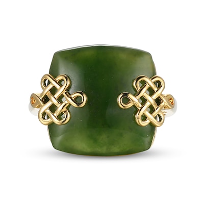 15.0mm Cushion Jade Lucky Knot Ring in 18K Gold