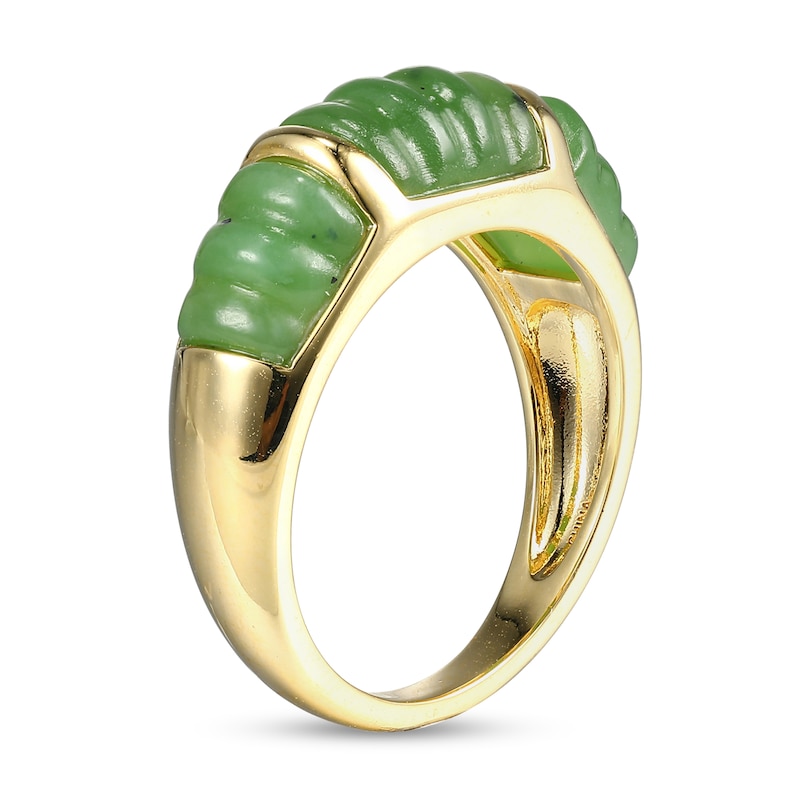 Jade Ribbed Three Stone Ring in 14K Gold - Size 7